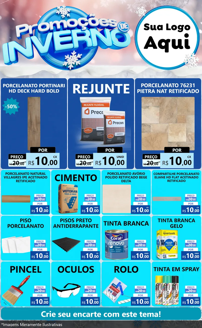 Modelo de Encarte para Encarte Grande com o tema Promoções de Inverno para Pisos e revestimentos