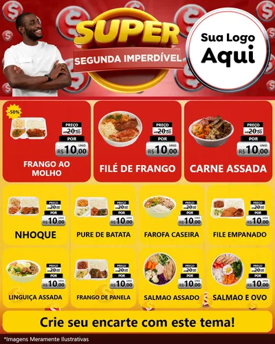 Modelo de Rede Social para Feed Instagram com o tema Super Segunda Imperdível para Restaurante