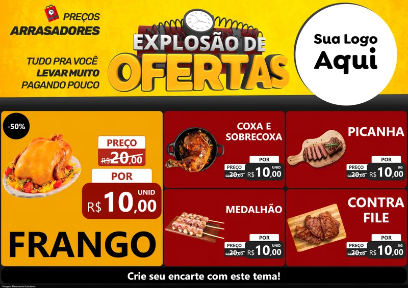 Modelo de Encarte para Encarte A4 Horizontal com o tema Explosão de Ofertas para Assados