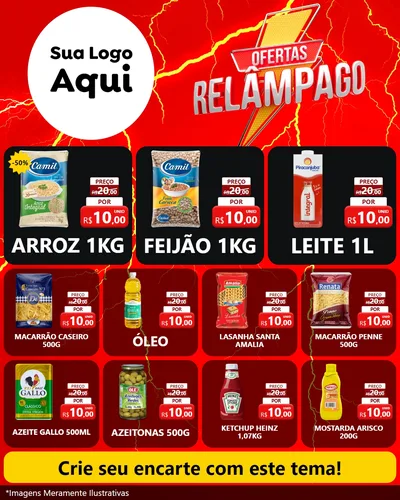 Modelo de Rede Social para Feed Instagram com o tema Ofertas Relâmpago para Supermercado