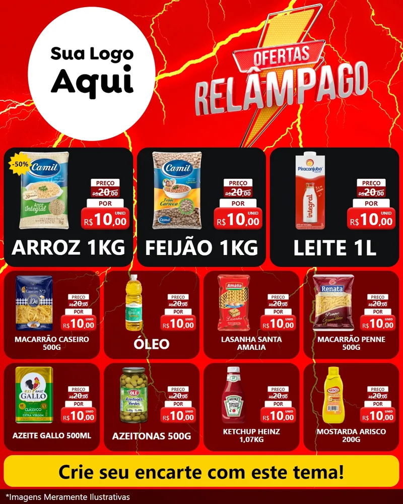 Modelo de Rede Social para Feed Instagram com o tema Ofertas Relâmpago para Supermercado