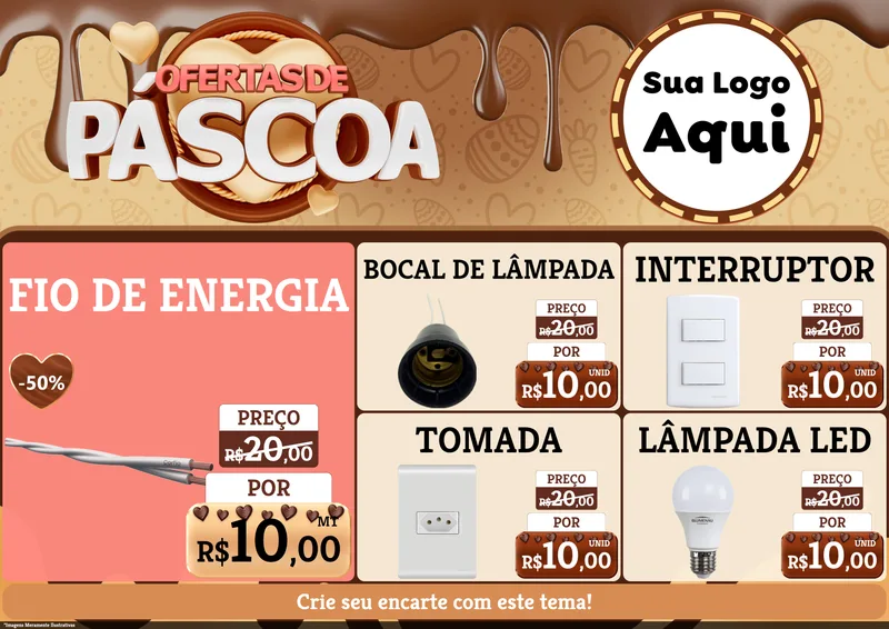 Modelo de Encarte para Encarte A4 Horizontal com o tema Ofertas de Páscoa para Materiais Elétricos