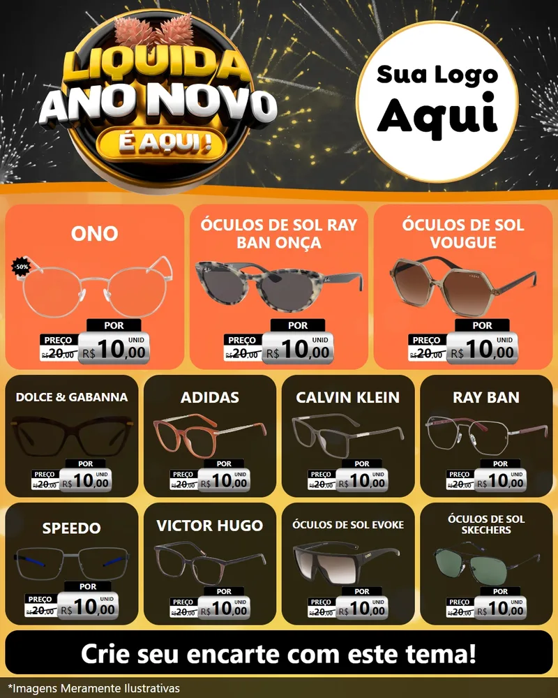 Modelo de Rede Social para Feed Instagram com o tema Liquida Ano Novo É Aqui! para Óticas