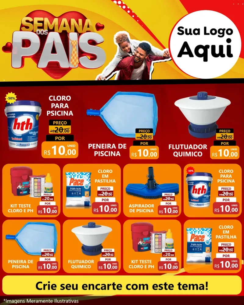 Modelo de Rede Social para Feed Instagram com o tema Semana Dos Pais para Produtos para Piscina