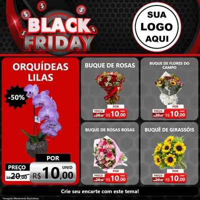 Modelo de Rede Social para Feed Facebook com o tema Black Friday para Floricultura e jardim