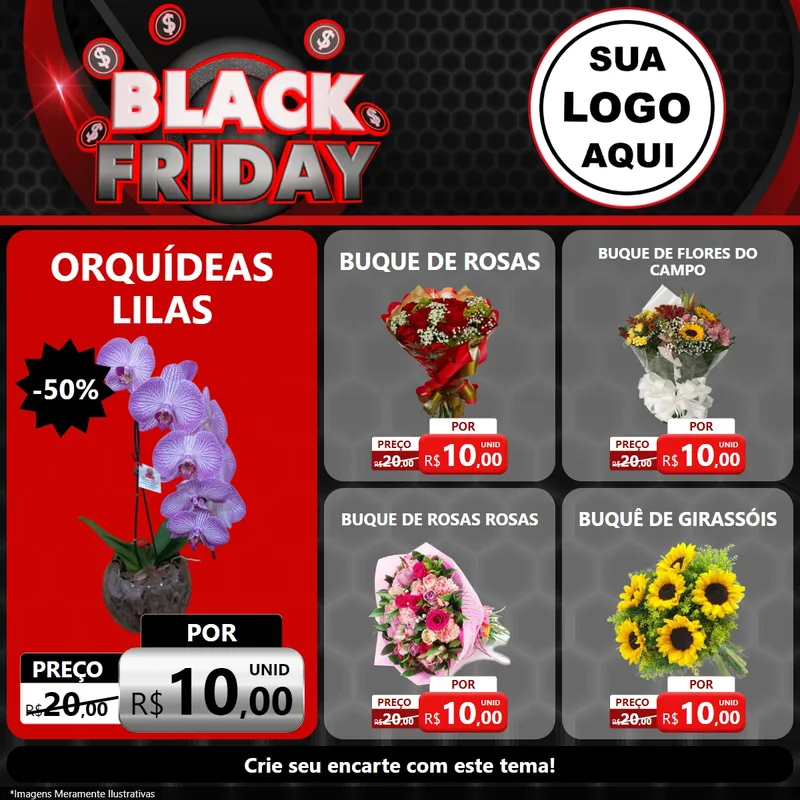 Modelo de Rede Social para Feed Facebook com o tema Black Friday para Floricultura e jardim