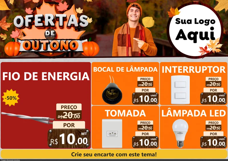 Modelo de Encarte para Encarte A4 Horizontal com o tema Ofertas de Outono para Materiais Elétricos