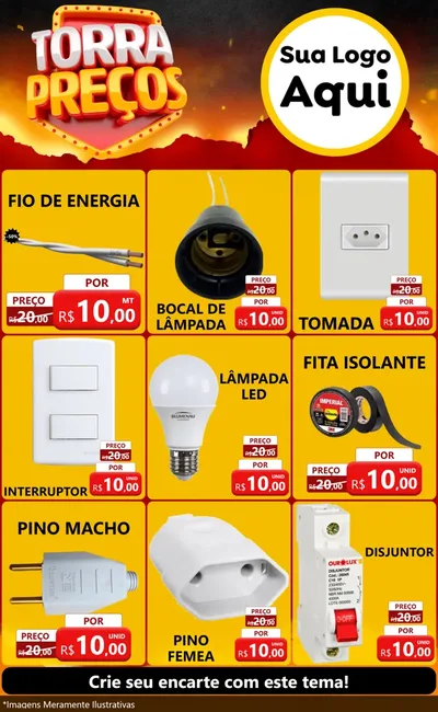 Modelo de Encarte para Encarte Grande com o tema Torra Preços para Materiais Elétricos