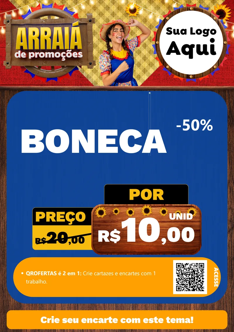 Modelo de Cartaz para Cartaz A4 Vertical com o tema Arraiá de Promoções para Brinquedos