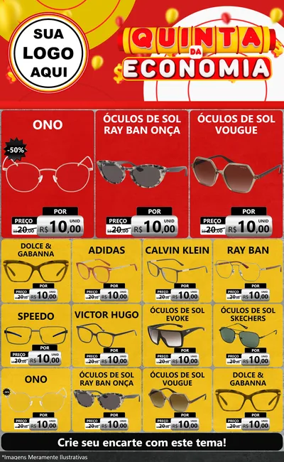 Modelo de Encarte para Encarte Grande com o tema Quinta da Economia para Óticas