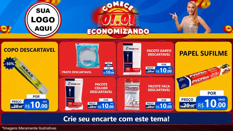 Modelo de TV para TV Horizontal com o tema Comece 1º de Janeiro Economizando para Embalagens