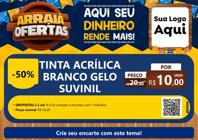 Modelo de Cartaz para Cartaz A4 Horizontal com o tema Arraiá de Ofertas - Junina para Tintas e Ferramentas