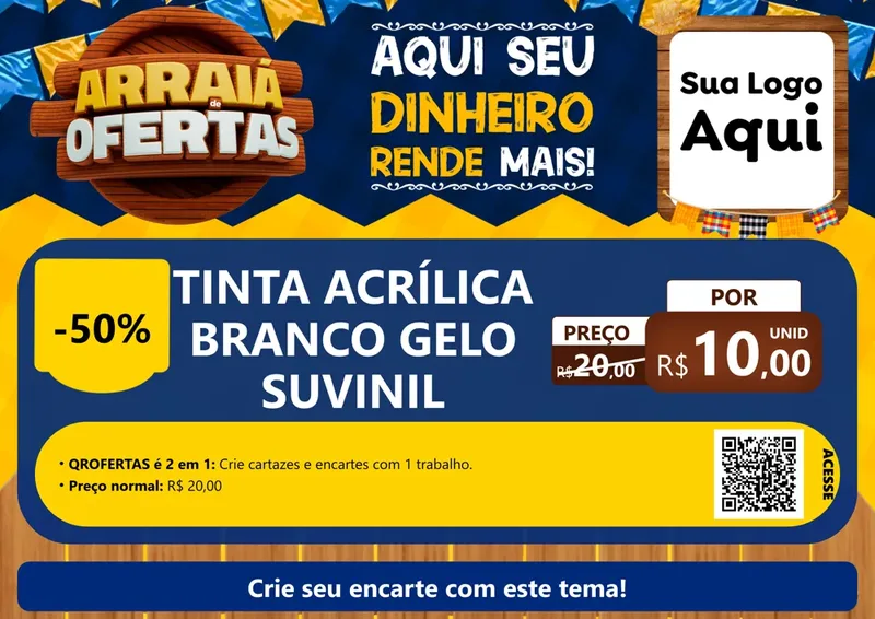 Modelo de Cartaz para Cartaz A4 Horizontal com o tema Arraiá de Ofertas - Junina para Tintas e Ferramentas