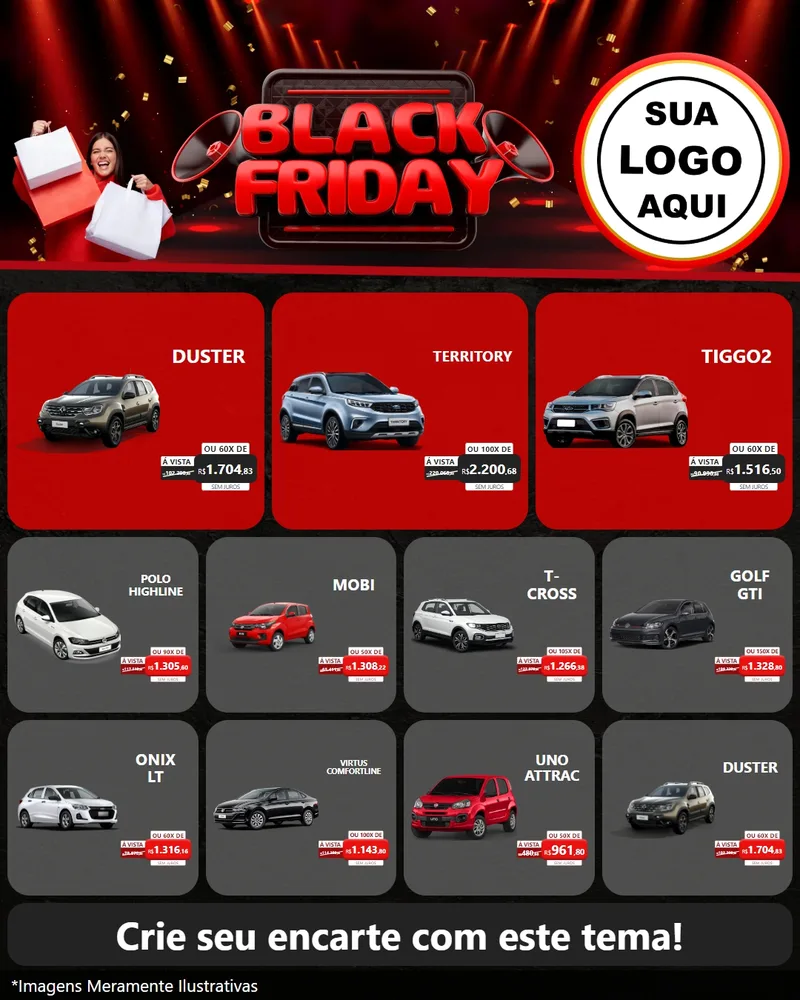Modelo de Rede Social para Feed Instagram com o tema Black Friday para Concessionaria de Carros