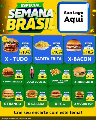 Modelo de Rede Social para Feed Instagram com o tema Especial Semana do Brasil para Hamburgueria