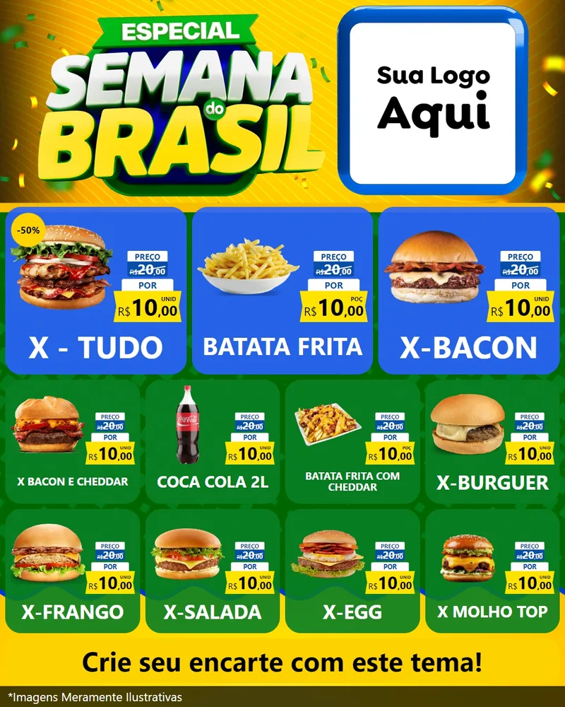Modelo de Rede Social para Feed Instagram com o tema Especial Semana do Brasil para Hamburgueria