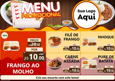 Modelo de Encarte para Encarte A4 Horizontal com o tema Menu Promocional para Restaurante