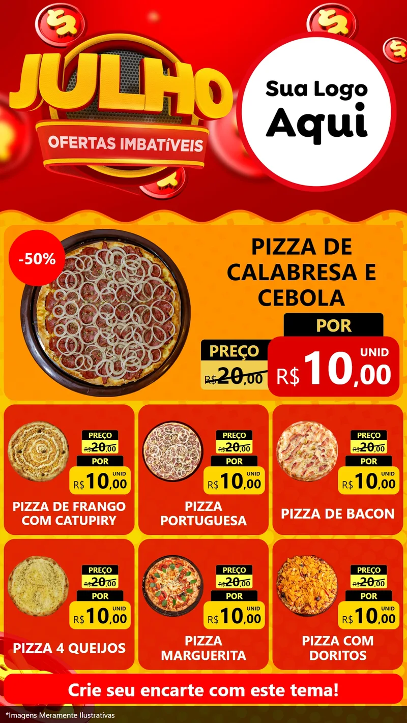 Modelo de Rede Social para Stories com o tema Julho Ofertas Imbatíveis para Pizzaria