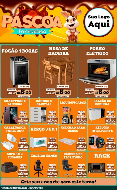 Modelo de Encarte para Encarte Grande com o tema Páscoa Fantástica para Móveis e Eletro