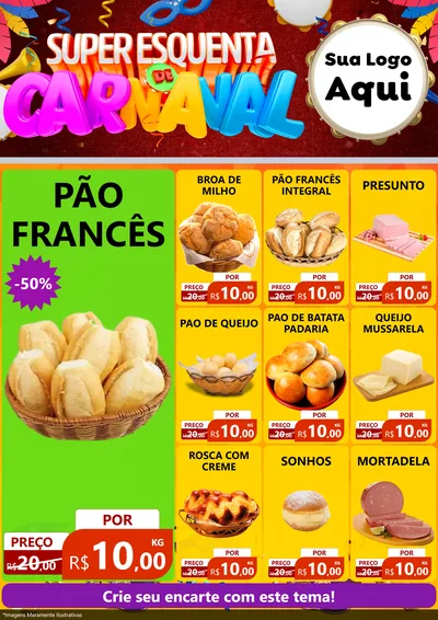 Modelo de Encarte para Encarte A4 Vertical com o tema Super Esquenta de Carnaval para Padaria