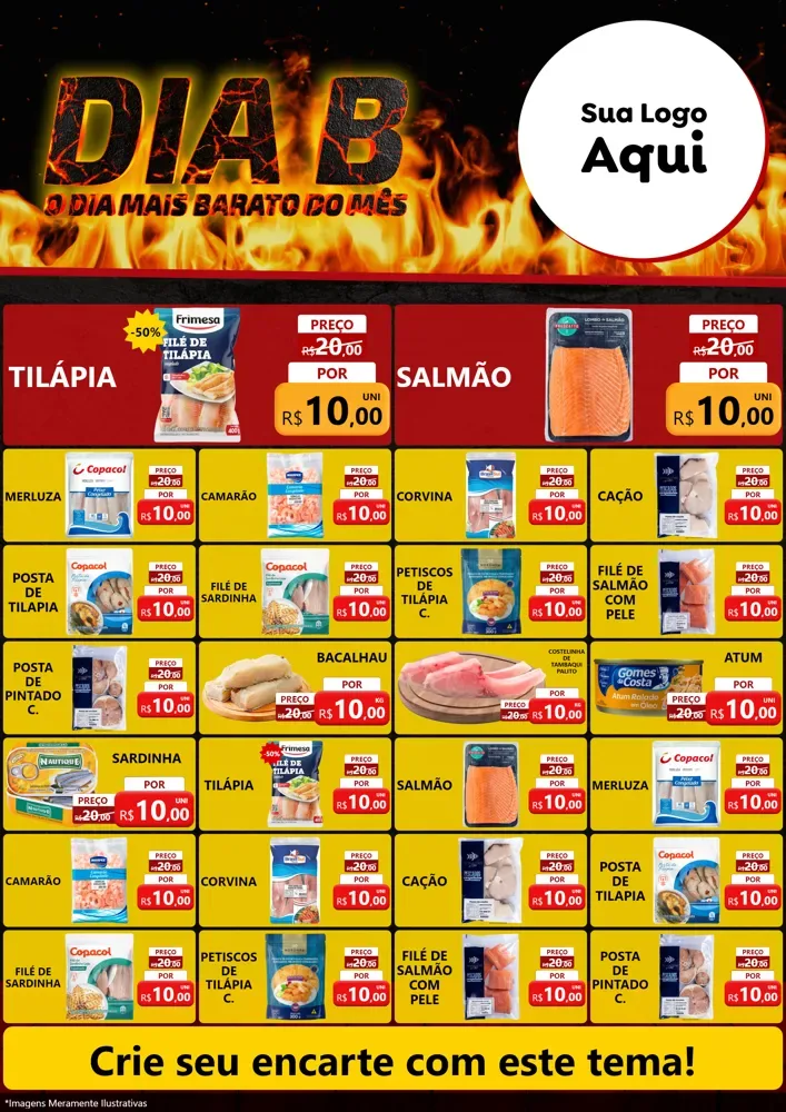 Modelo de Encarte para Encarte A4 Vertical com o tema Dia B para Peixaria