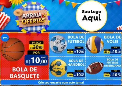 Modelo de Encarte para Encarte A4 Horizontal com o tema Arraiá de Ofertas para Artigos Esportivos