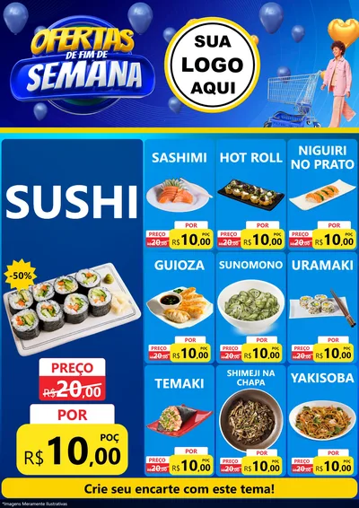 Modelo de Encarte para Encarte A4 Vertical com o tema Ofertas de Fim de Semana para Comida japonesa