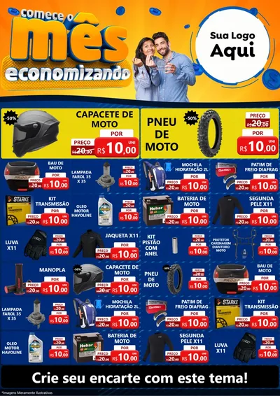 Modelo de Encarte para Encarte A4 Vertical com o tema Comece O Mês Economizando para Moto peças