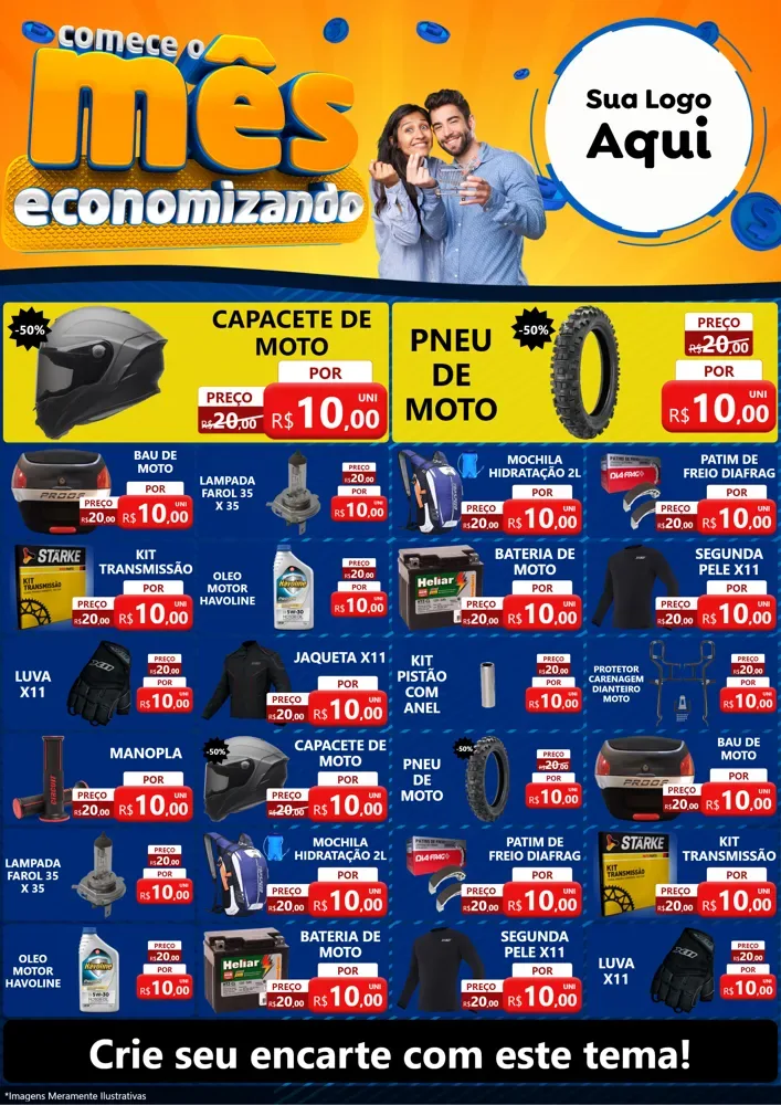 Modelo de Encarte para Encarte A4 Vertical com o tema Comece O Mês Economizando para Moto peças