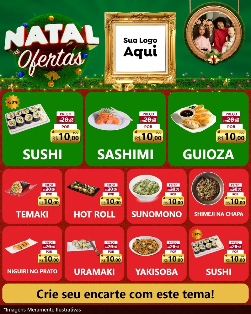 Modelo de Rede Social para Feed Instagram com o tema Natal de Ofertas para Comida japonesa