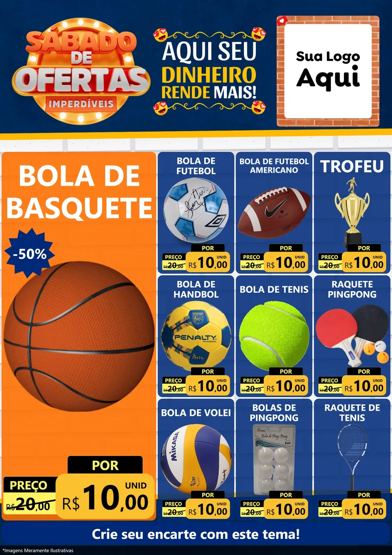 Modelo de Encarte para Encarte A4 Vertical com o tema Sábado de Ofertas Imperdíveis para Artigos Esportivos