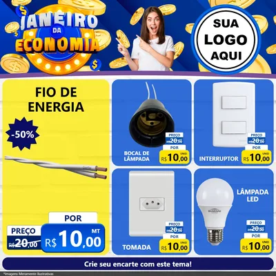 Modelo de Rede Social para Feed Facebook com o tema Janeiro da Economia para Materiais Elétricos