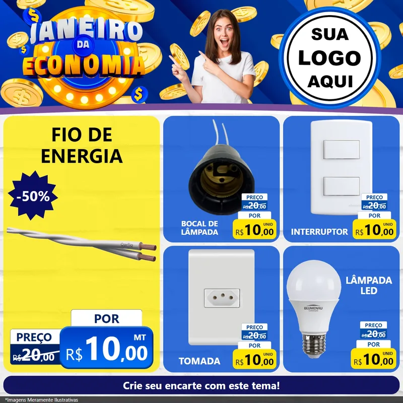 Modelo de Rede Social para Feed Facebook com o tema Janeiro da Economia para Materiais Elétricos
