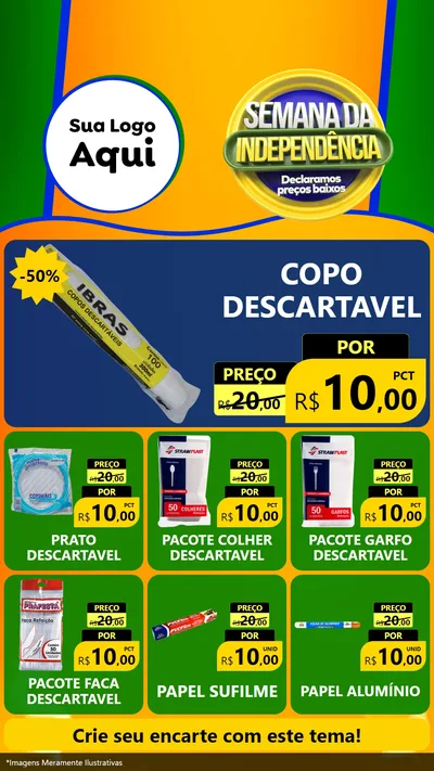 Modelo de Rede Social para Stories com o tema Semana da Independência Declaramos Preços Baixos para Embalagens