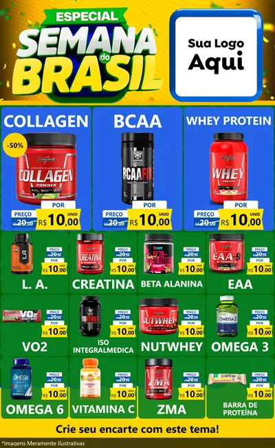 Modelo de Encarte para Encarte Grande com o tema Especial Semana do Brasil para Suplementos alimentares
