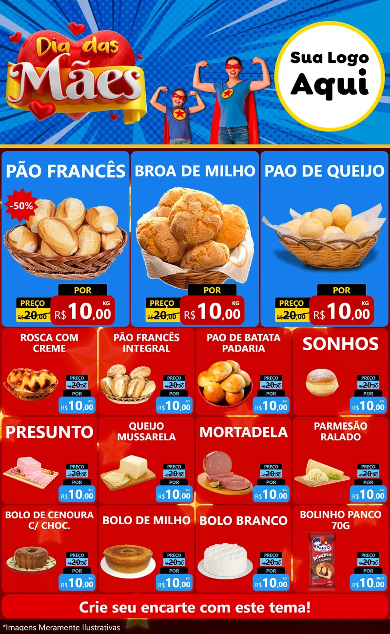Modelo de Encarte para Encarte Grande com o tema Dia das Mães para Padaria
