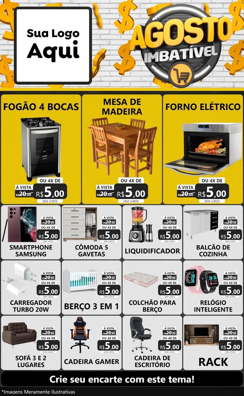 Modelo de Encarte para Encarte Grande com o tema Agosto imbatível para Móveis e Eletro