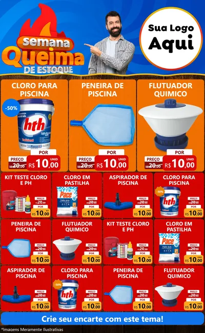 Modelo de Encarte para Encarte Grande com o tema Semana Queima de Estoque para Produtos para Piscina