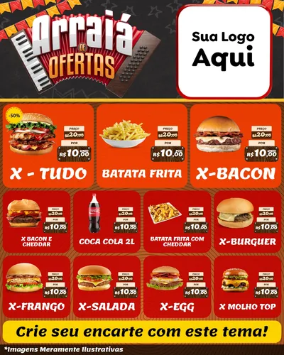 Modelo de Rede Social para Feed Instagram com o tema Arraiá de Ofertas - Junina para Hamburgueria
