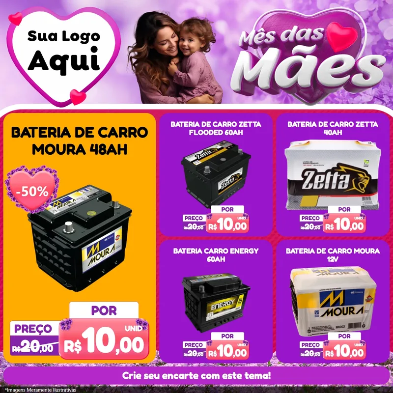 Modelo de Rede Social para Feed Facebook com o tema Mês das Mães para Baterias Elétricas