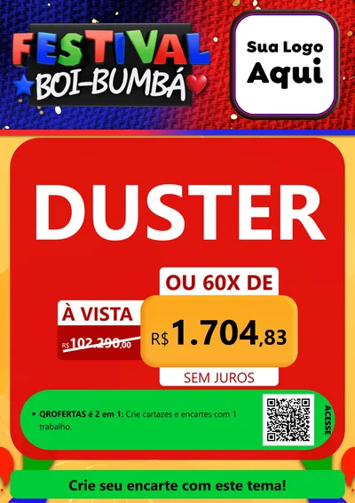 Modelo de Cartaz para Cartaz A4 Vertical com o tema Festival Boi-Bumbá para Concessionaria de Carros