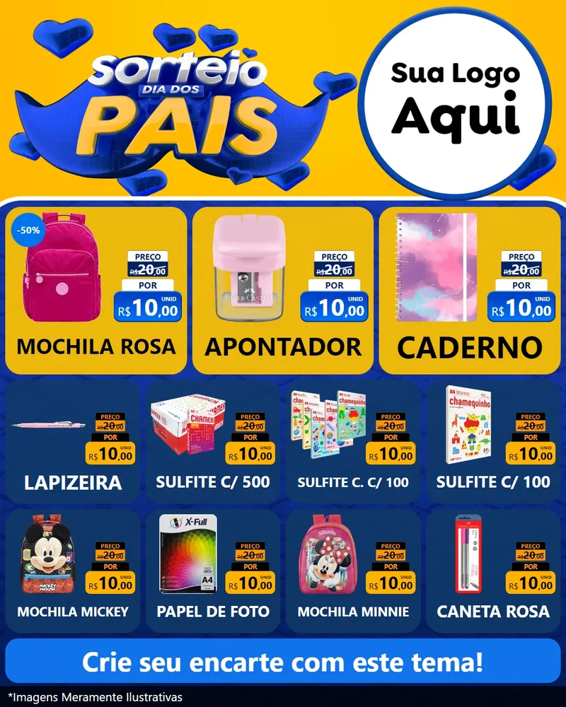 Modelo de Rede Social para Feed Instagram com o tema Sorteio Dia dos Pais para Papelaria