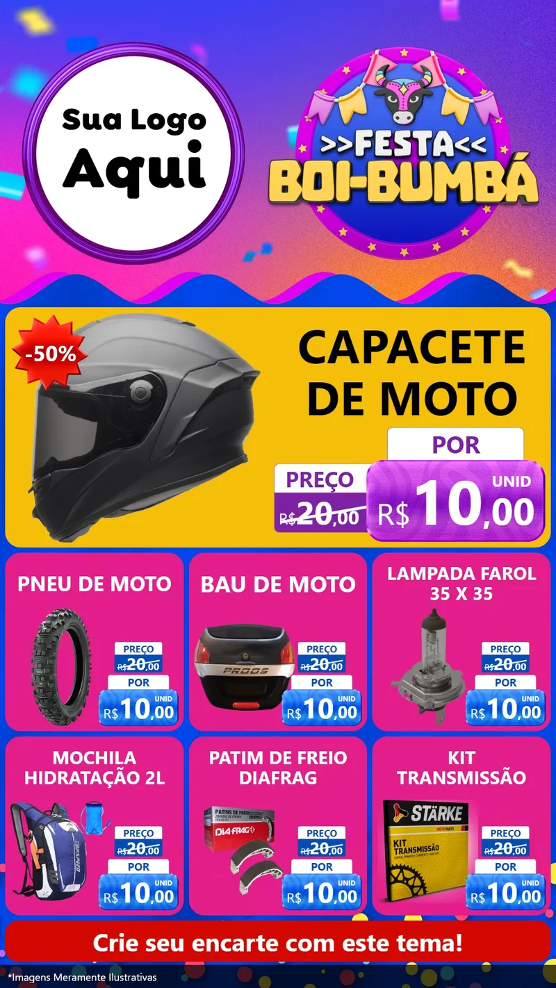 Modelo de Rede Social para Stories com o tema Festa Boi-Bumbá para Moto peças