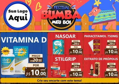Modelo de Encarte para Encarte A4 Horizontal com o tema Festival Bumba Meu Boi para Farmácia