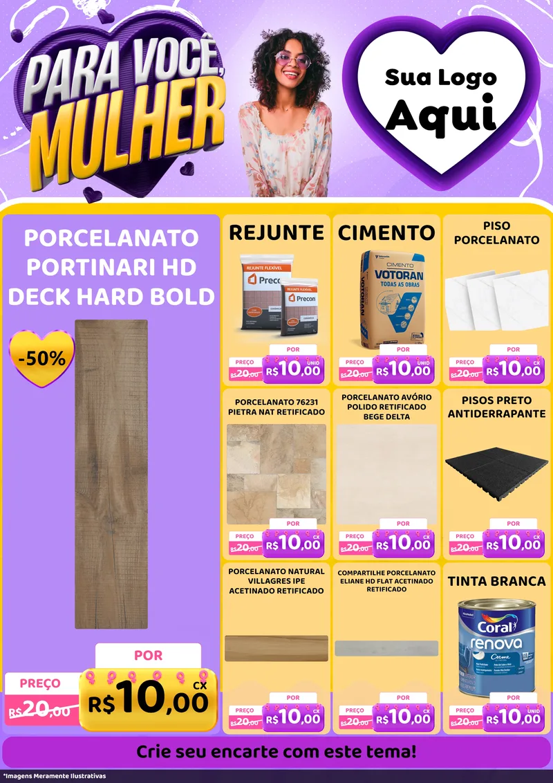 Modelo de Encarte para Encarte A4 Vertical com o tema Para Você, Mulher para Pisos e revestimentos