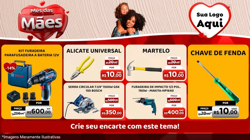 Modelo de TV para TV Horizontal com o tema Mês das Mães para Maquinas e Ferramentas