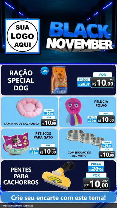 Modelo de TV para TV Vertical com o tema Black November para Pet Shop