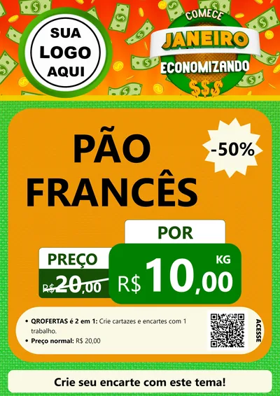 Modelo de Cartaz para Cartaz A4 Vertical com o tema Comece Janeiro Economizando para Padaria