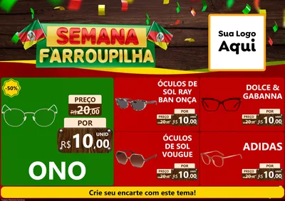Modelo de Encarte para Encarte A4 Horizontal com o tema Semana Farroupilha para Óticas