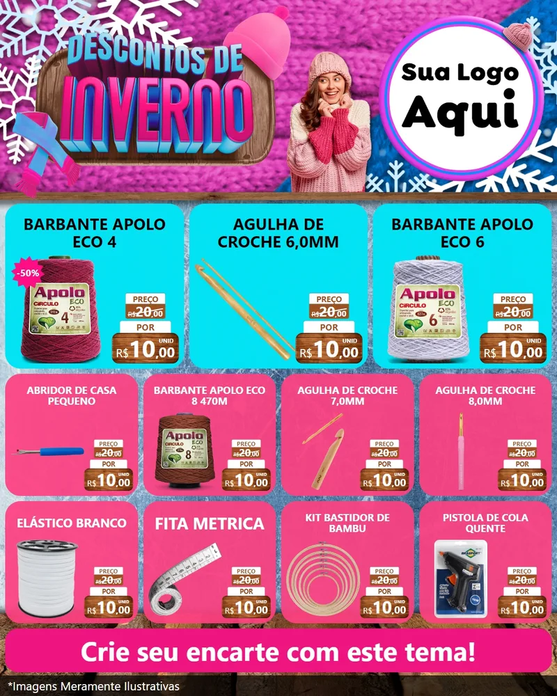 Modelo de Rede Social para Feed Instagram com o tema Descontos de Inverno para Armarinho e Aviamentos